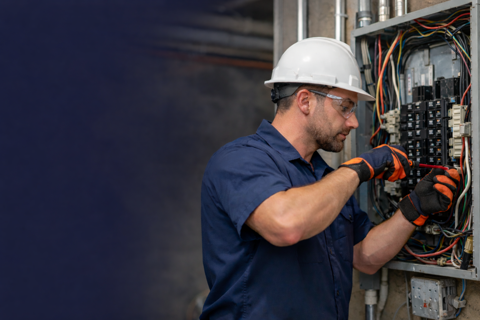 Licensed electrician working on electrical panel